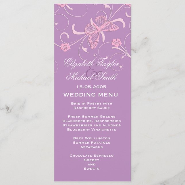 Elegant Dream Lavender Butterfly Bröllop Menu Meny (Framsida)