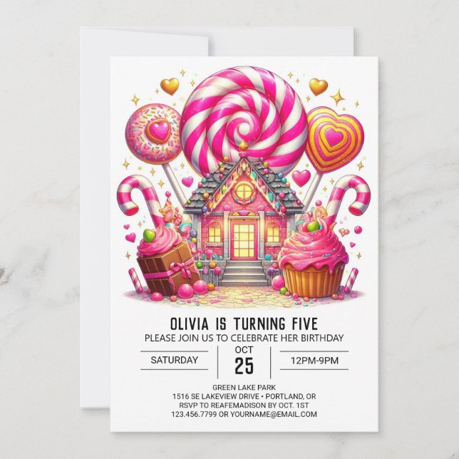 Elegant Dreamy Candyland Digital Birthday Inbjudningar (Framsida)