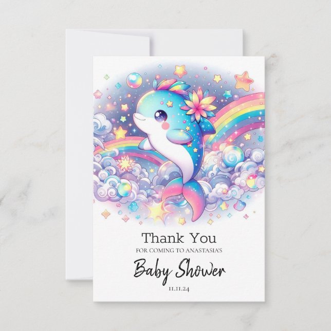Elegant Dreamy Dolphin Baby Shower Tack Kort (Framsida)