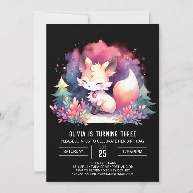 Elegant Dreamy Fox Birthday digital Inbjudningar (Framsida)