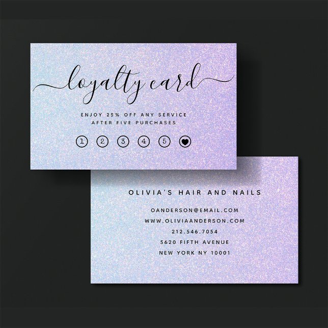Elegant Dreamy Pastel | Glam Blue och Rosa Lojalitetskort (An elegant, glam pastel blue and pink glitter look loyalty card)