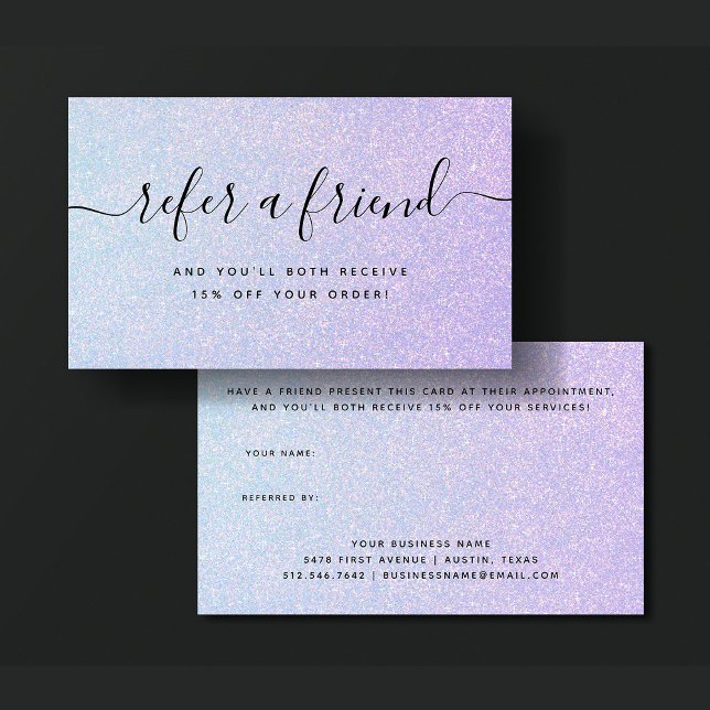 Elegant Dreamy Pastel | Glam Blue och Rosa Rabattkort (An elegant, glam glitter look pink and blue referral card)
