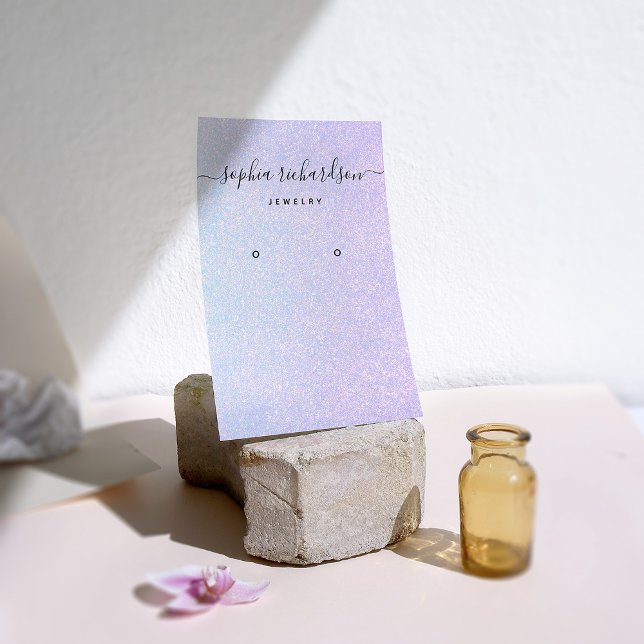Elegant Dreamy Pastel | Glam Earring Visning Card Visitkort (A dreamy, pastel colored earring display card with a glitter look)