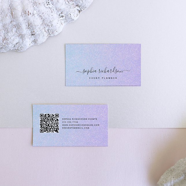 Elegant Dreamy Pastel med QR-kod Visitkort (This trendy, pastel glitter look business card features a QR code on the back)