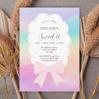 Elegant Dreamy Rosa Bow Sweet 16 Födelsedagsfester Inbjudningar