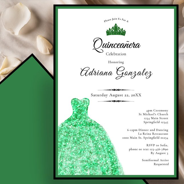 Elegant dress 15th Birthday green Quinceanera Inbjudningar (Skapare uppladdad)