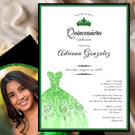 Elegant dress 15th Birthday green Quinceanera Inbjudningar