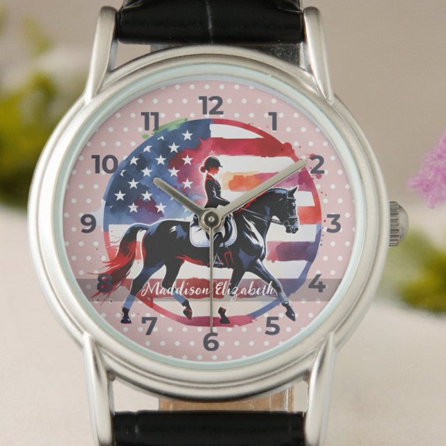 Elegant Dressage Rider  Armbandsur (Customize sophisticated equestrian designs with names, initials, or special messages!)