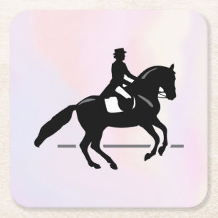 Elegant Dressage Rider på en vattenfärgsbakgrund Underlägg Papper Kvadrat