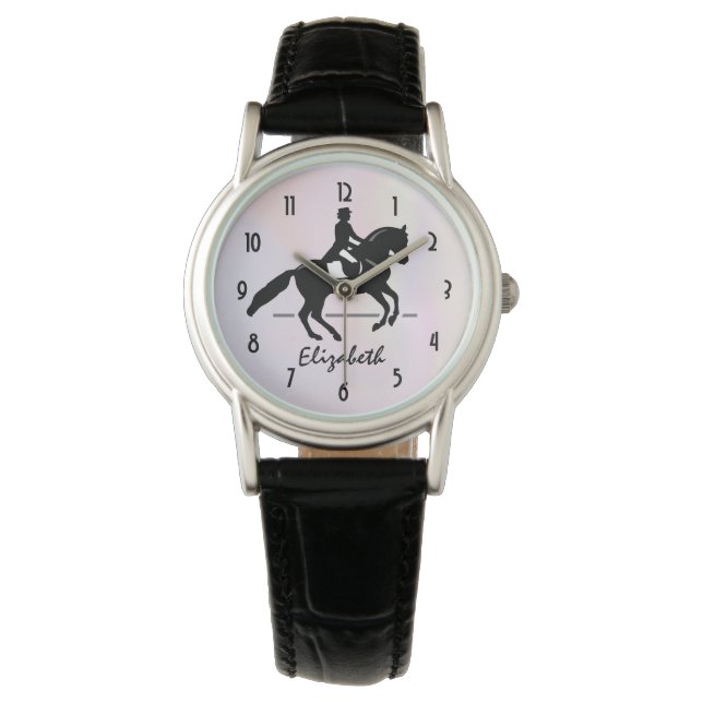 Elegant Dressage Rider på vattenfärgsbakgrund Armbandsur (Framsida)