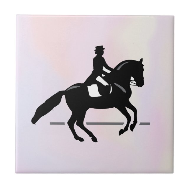 Elegant Dressage Rider på vattenfärgsbakgrund Kakelplatta (Framsidan)