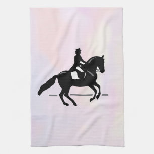 Elegant Dressage Rider på vattenfärgsbakgrund Kökshandduk