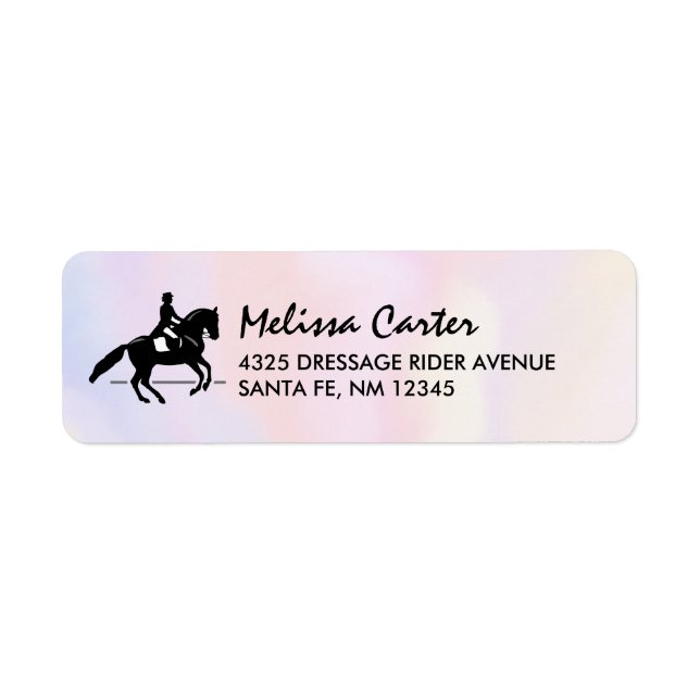 Elegant Dressage Rider på vattenfärgsbakgrund Returadress Etikett (Framsidan)