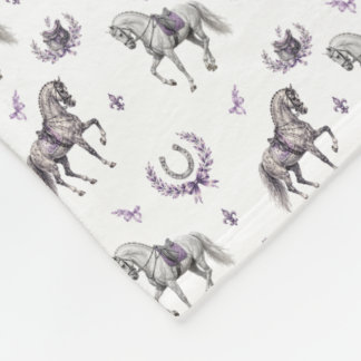 Elegant Dressagehäst & Hästsko Vattenfärg Fleecefilt