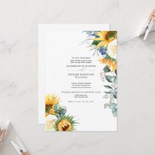 Elegant Drickning av solblommor Blommigten Bröllop Inbjudningar