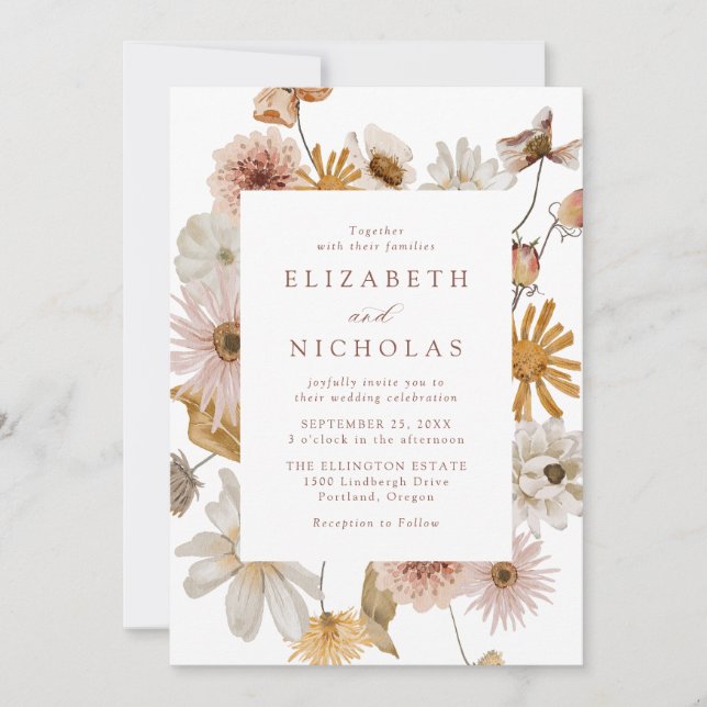 Elegant Dried Wildflower Floral Wedding Inbjudningar (Framsida)