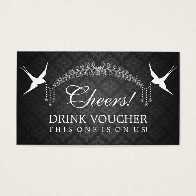 Elegant Drink Voucher Birds Monogram Black Visitkort (Framsidan)