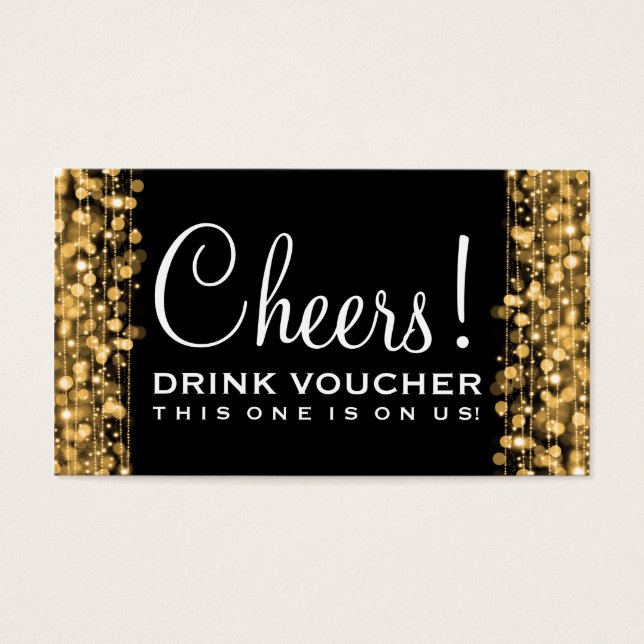 Elegant Drink Voucher Party Sparkles Guld Visitkort (Framsidan)