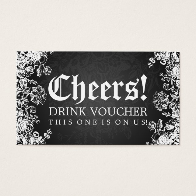 Elegant Drink Voucher Victorian Flourish Black Visitkort (Framsidan)