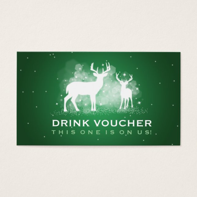 Elegant Drink Voucher Winter Hjort Grönt Gnistra Visitkort (Framsidan)