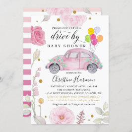 Elegant Drive by Baby Shower Parad Rosa Blommigt Inbjudningar