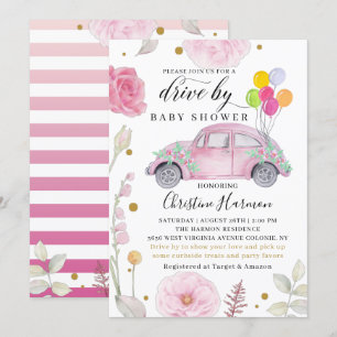 Elegant Drive by Baby Shower Parad Rosa Blommigt Inbjudningar