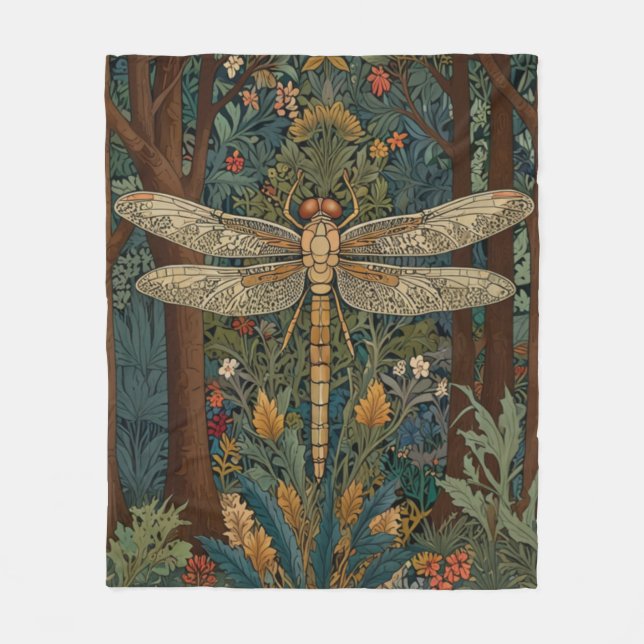 Elegant Dronfly-teckningar, botaniskt boho-chic Fleecefilt (Framsidan)