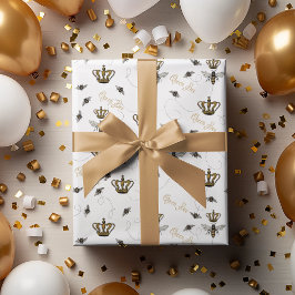Elegant Drottning Bi Guld Krona Vit Presentpapper