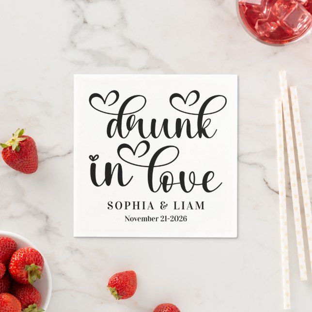 Elegant Drunk in Love Script Wedding Pappersservett (Insitu)