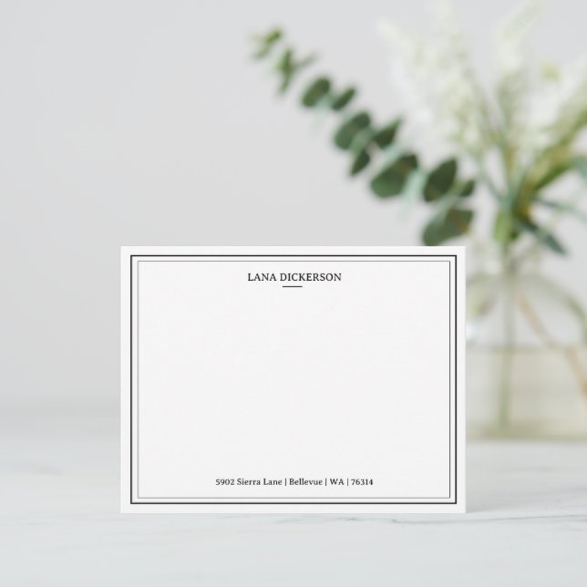 Elegant Dubbla Gräns Personlig Stationery - platt Anteckningskort (Stående Fram)