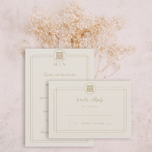 Elegant Dubbla Happiness Champagne Modern Kinesisk OSA Kort