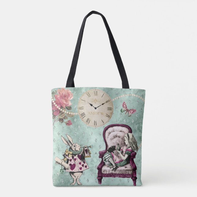 Elegant Dubbla Sided Alice in Wonderland Tygkasse (Baksida)