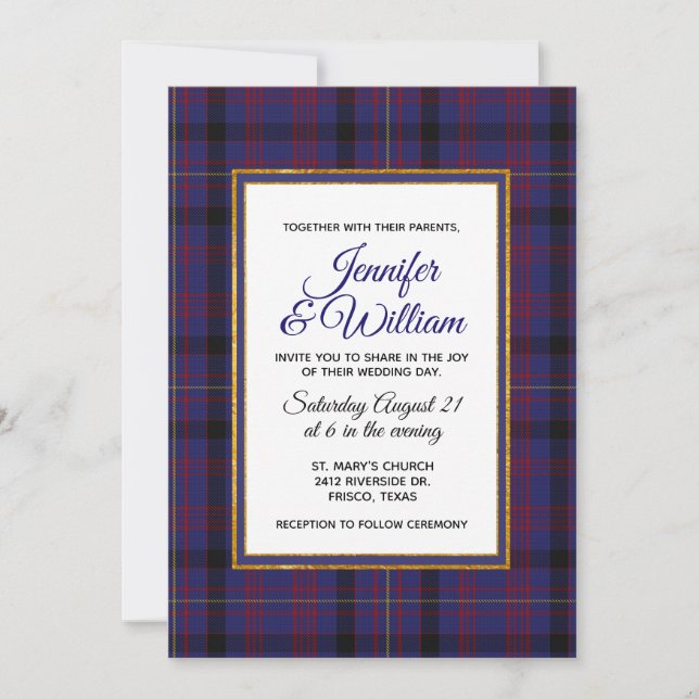 Elegant Dundonald Tartan Plades Bröllopinbjudan Inbjudningar (Framsida)