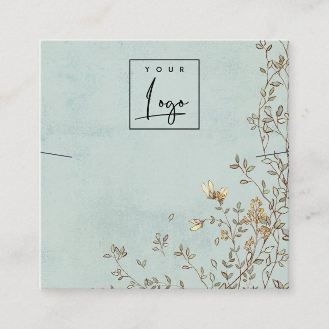 Elegant Dusky Blommigt Aqua Logotyp Necklace Visni Fyrkantigt Visitkort (Framsida)