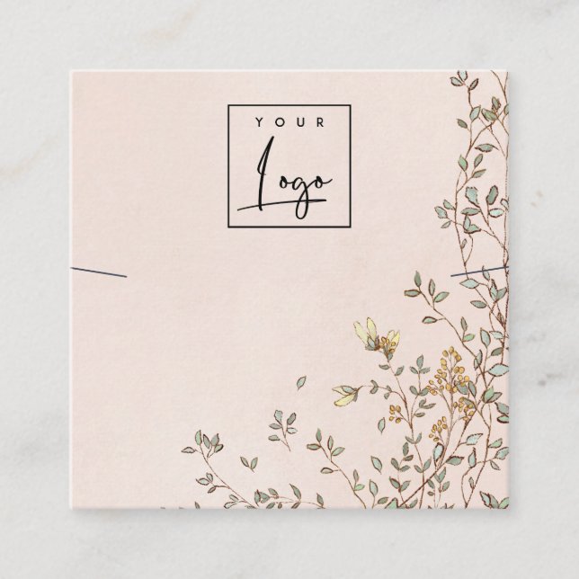 Elegant Dusky Blommigt  Logotyp Necklace Visning Fyrkantigt Visitkort (Framsida)