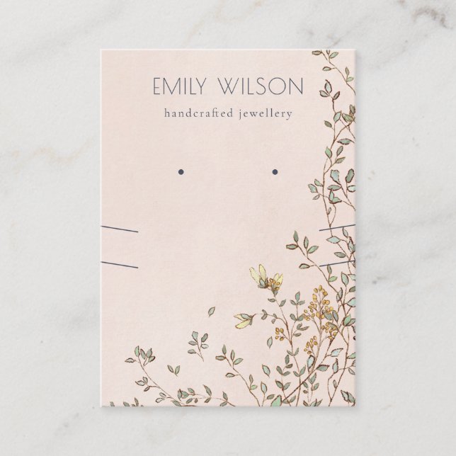 Elegant Dusky Blommigt Rosa Earring Necklace Visni Visitkort (Framsida)