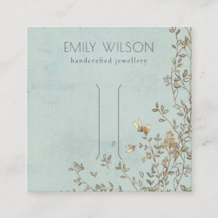 Elegant Dusky Blommigt Vine Aqua Hair Clip Visning Fyrkantigt Visitkort
