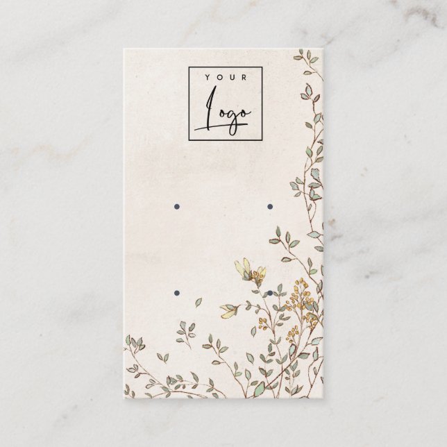 Elegant Dusky Blommigt Vine Logotyp Earring Visnin Visitkort (Framsida)