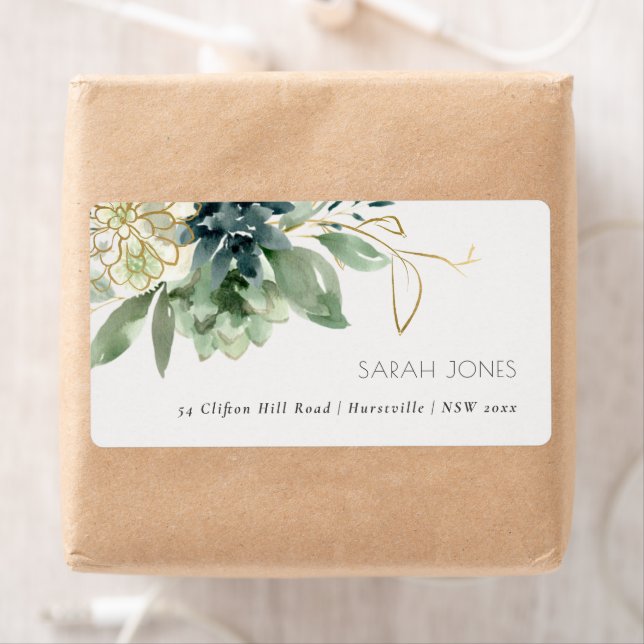 Elegant Dusky Blue Grönt Succulent Foliage Adress Fraktsedel (Insitu)