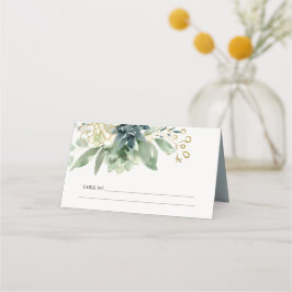 Elegant Dusky Blue Grönt Succulent Foliage Bröllop Placeringskort