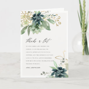 Elegant Dusky Blue Grönt Succulent Foliage Bröllop Tack Kort