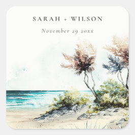 Elegant Dusky Coastal Handflatan Beach Sjölandskap Fyrkantigt Klistermärke