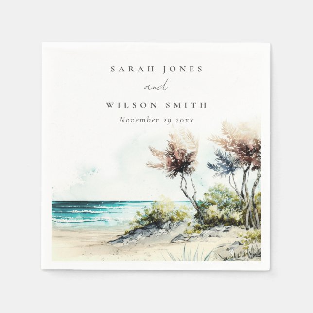 Elegant Dusky Coastal Handflatan Beach Sjölandskap Pappersservett (Framsidan)