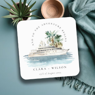 Elegant Dusky Cruise Frakt Handflatan Sjölandskap Underlägg Papper Kvadrat