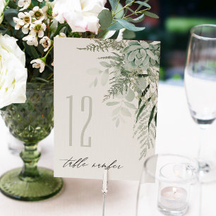 Elegant Dusky Leafy Fern Succulent Bröllop Bordsnummer