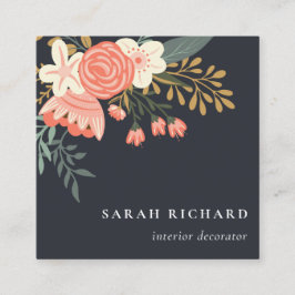 Elegant Dusky Orange Black Ambrosia Blommigt Fyrkantigt Visitkort