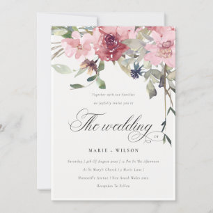 Elegant Dusky Ro Blommigt bröllopsinbjudan Tack Kort