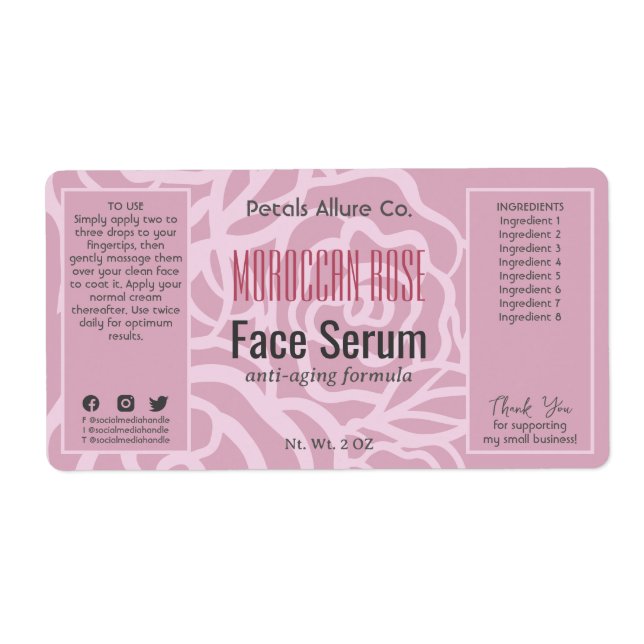 Elegant Dusky Ro Rosa Ansikte Hair Oil Serum Label Fraktsedel (Framsidan)