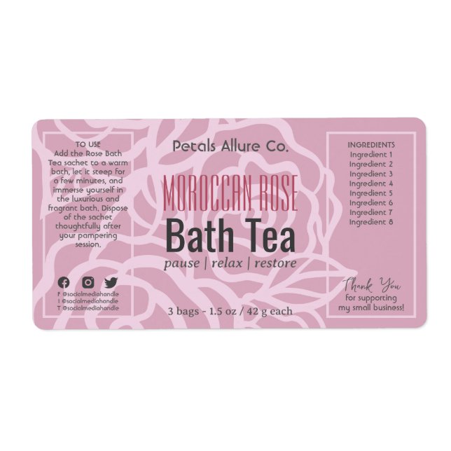 Elegant Dusky Ro Rosa Blommigt Bath Product Label Fraktsedel (Framsidan)