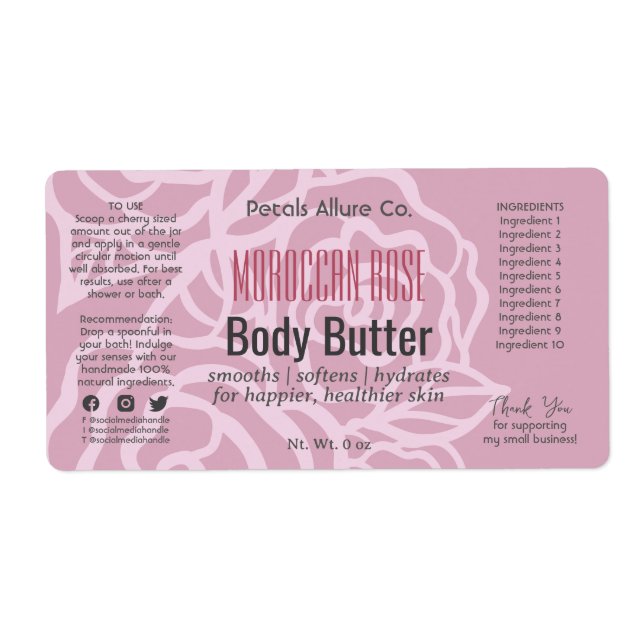 Elegant Dusky Ro Rosa Blommigt  Burk produktmärkni Fraktsedel (Framsidan)